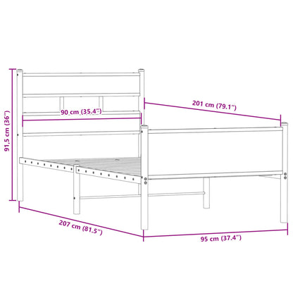 vidaXL Bed Frame without Mattress Smoked Oak 90x200 cm Engineered Wood
