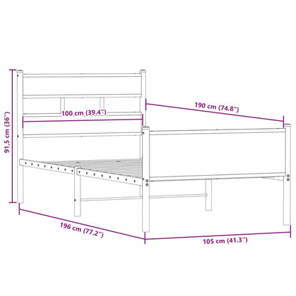 vidaXL Bed Frame without Mattress Smoked Oak 100x190 cm Engineered Wood