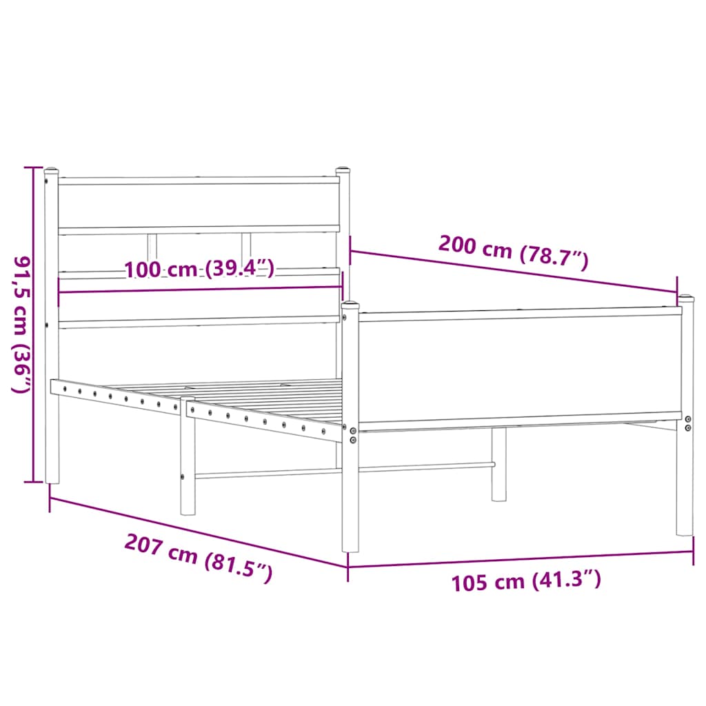 vidaXL Bed Frame without Mattress Smoked Oak 100x200 cm Engineered Wood