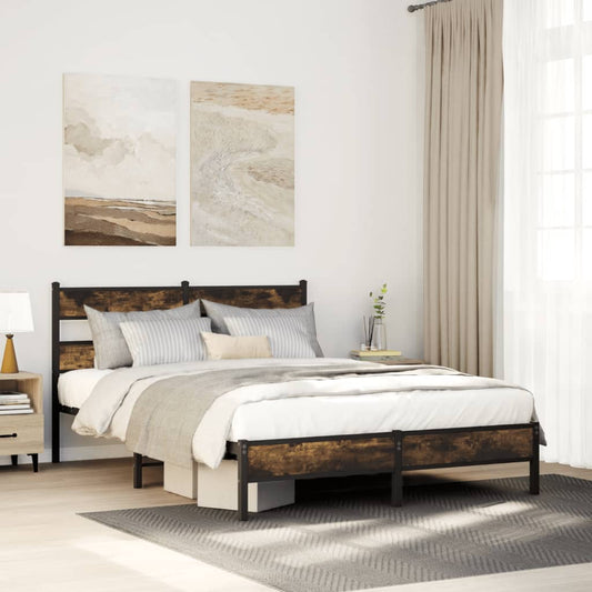 vidaXL Bed Frame without Mattress Smoked Oak 107x203 cm Engineered Wood