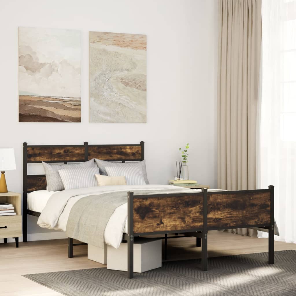 vidaXL Bed Frame without Mattress Smoked Oak 120x190 cm Small Double Engineered Wood