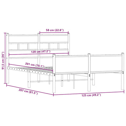vidaXL Bed Frame without Mattress Smoked Oak 120x200 cm Engineered Wood