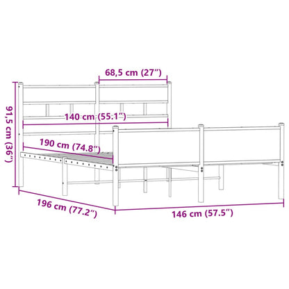vidaXL Bed Frame without Mattress Smoked Oak 140x190 cm Engineered Wood