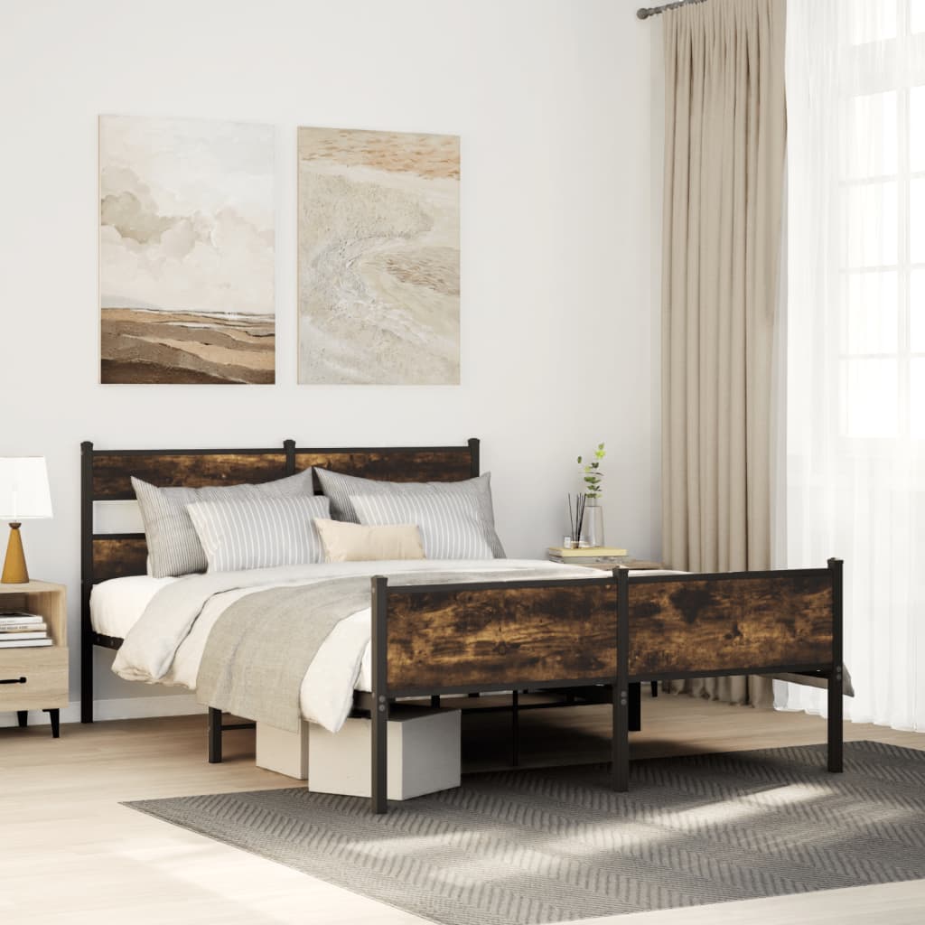 vidaXL Bed Frame without Mattress Smoked Oak 140x190 cm Engineered Wood