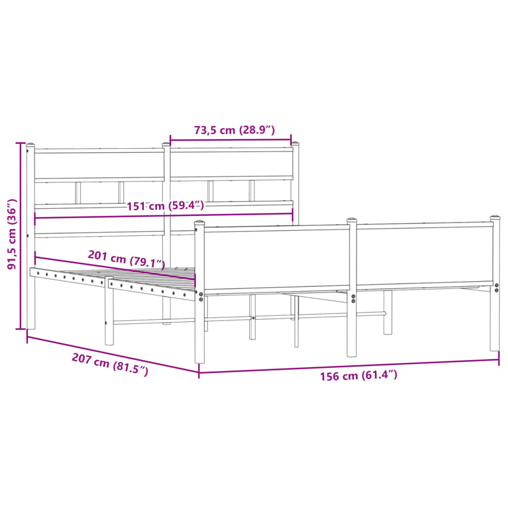 vidaXL Bed Frame without Mattress Smoked Oak 150x200 cm King Size Engineered Wood