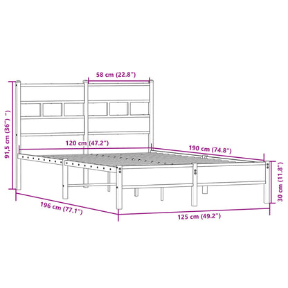 vidaXL Bed Frame without Mattress Sonoma Oak 120x190 cm Small Double Engineered Wood