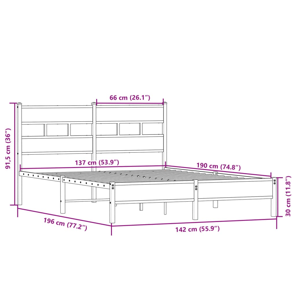 vidaXL Bed Frame without Mattress Sonoma Oak 137x190 cm Engineered Wood