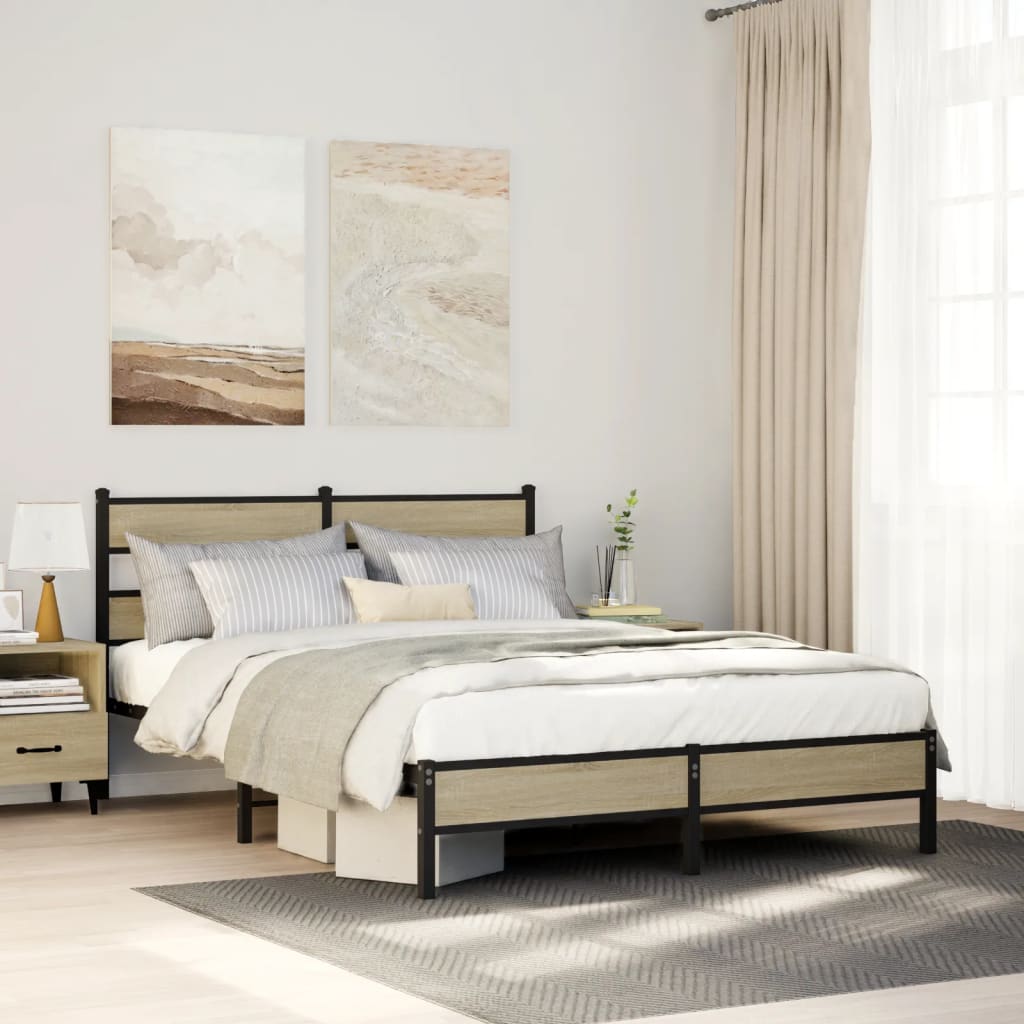 vidaXL Bed Frame without Mattress Sonoma Oak 140x190 cm Engineered Wood