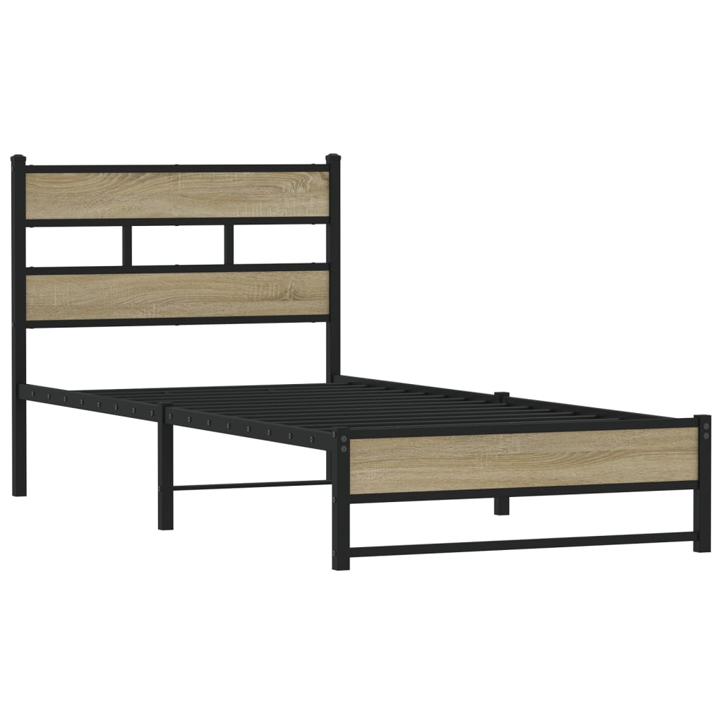 vidaXL Metal Bed Frame without Mattress Sonoma Oak 75x190 cm Small Single