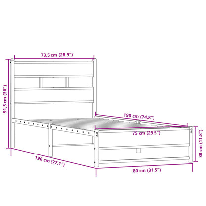 vidaXL Metal Bed Frame without Mattress Sonoma Oak 75x190 cm Small Single