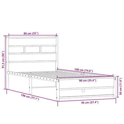 vidaXL Metal Bed Frame without Mattress Sonoma Oak 90x190 cm Single