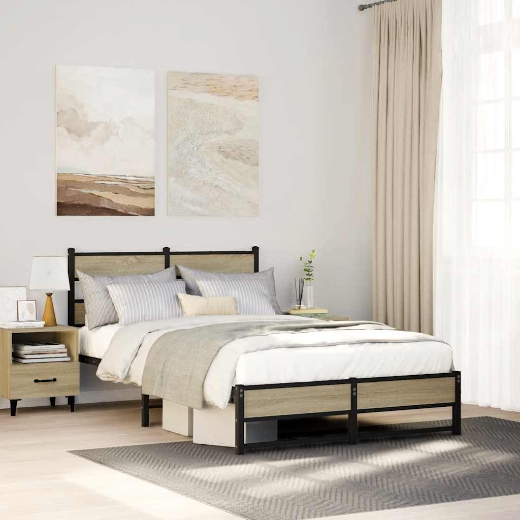 vidaXL Metal Bed Frame without Mattress Sonoma Oak 120x200 cm