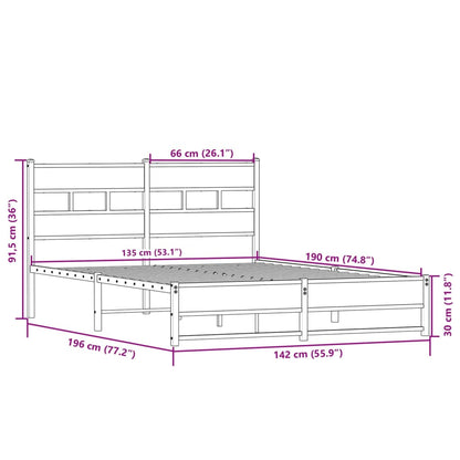 vidaXL Metal Bed Frame without Mattress Sonoma Oak 135x190 cm Double