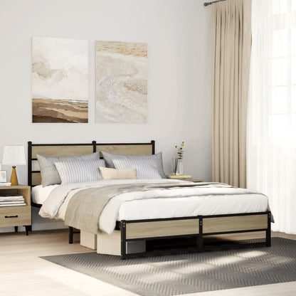 vidaXL Metal Bed Frame without Mattress Sonoma Oak 135x190 cm Double