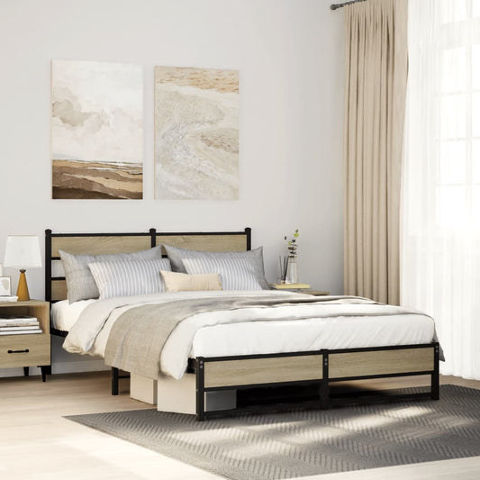 vidaXL Metal Bed Frame without Mattress Sonoma Oak 135x190 cm Double