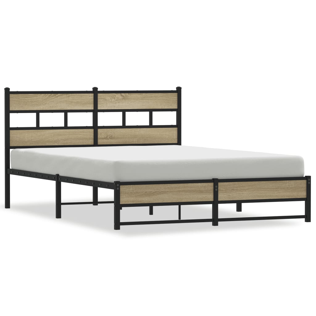 vidaXL Metal Bed Frame without Mattress Sonoma Oak 140x190 cm