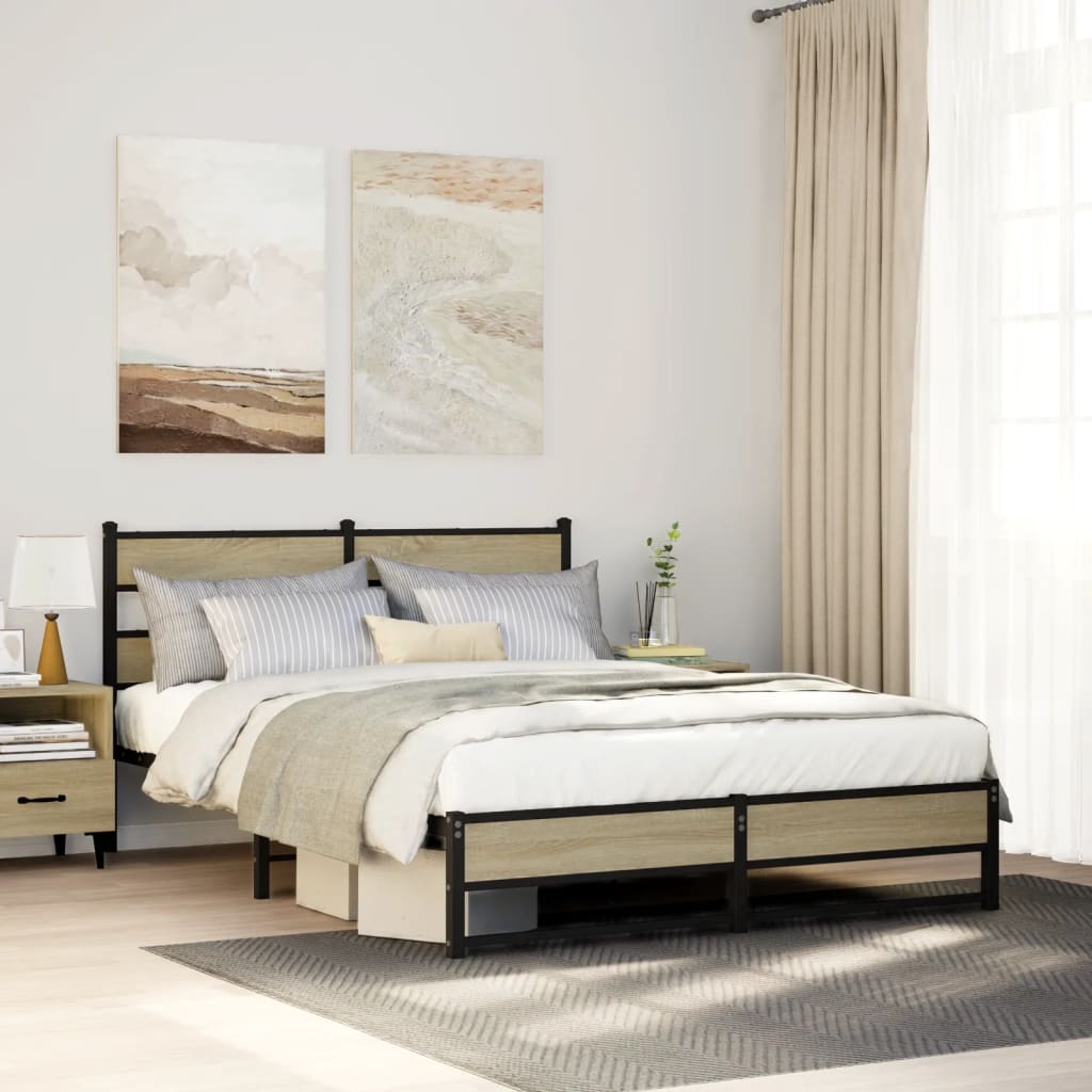 vidaXL Metal Bed Frame without Mattress Sonoma Oak 140x190 cm