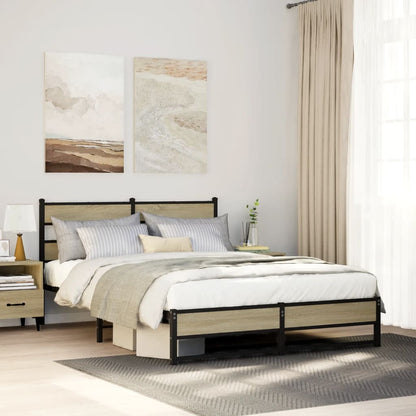 vidaXL Metal Bed Frame without Mattress Sonoma Oak 140x190 cm