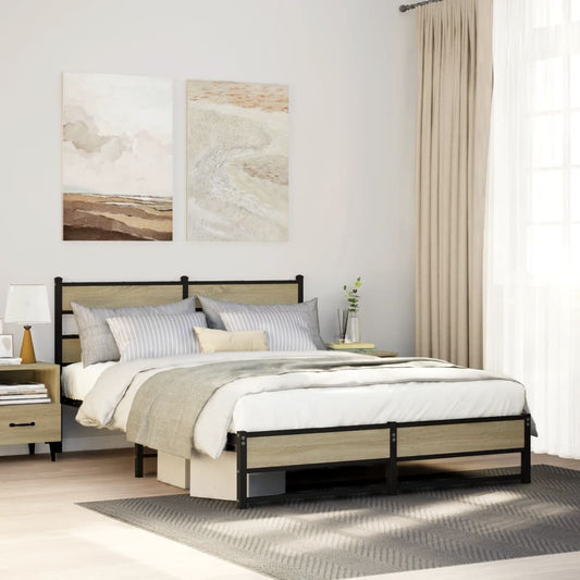 vidaXL Metal Bed Frame without Mattress Sonoma Oak 140x190 cm