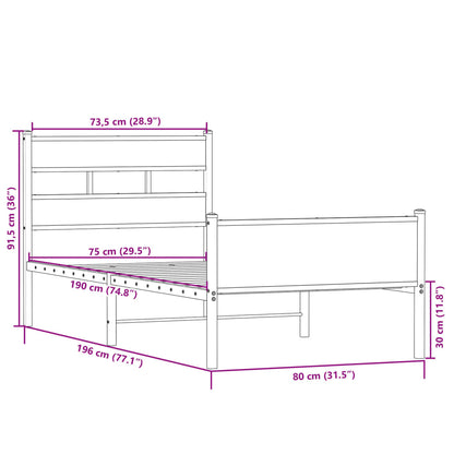 vidaXL Bed Frame without Mattress Sonoma Oak 75x190 cm Small Single Engineered Wood
