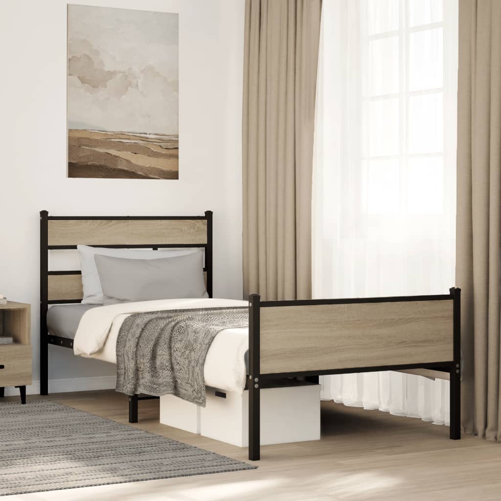 vidaXL Bed Frame without Mattress Sonoma Oak 100x190 cm Engineered Wood