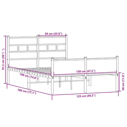 vidaXL Bed Frame without Mattress Sonoma Oak 120x190 cm Small Double Engineered Wood