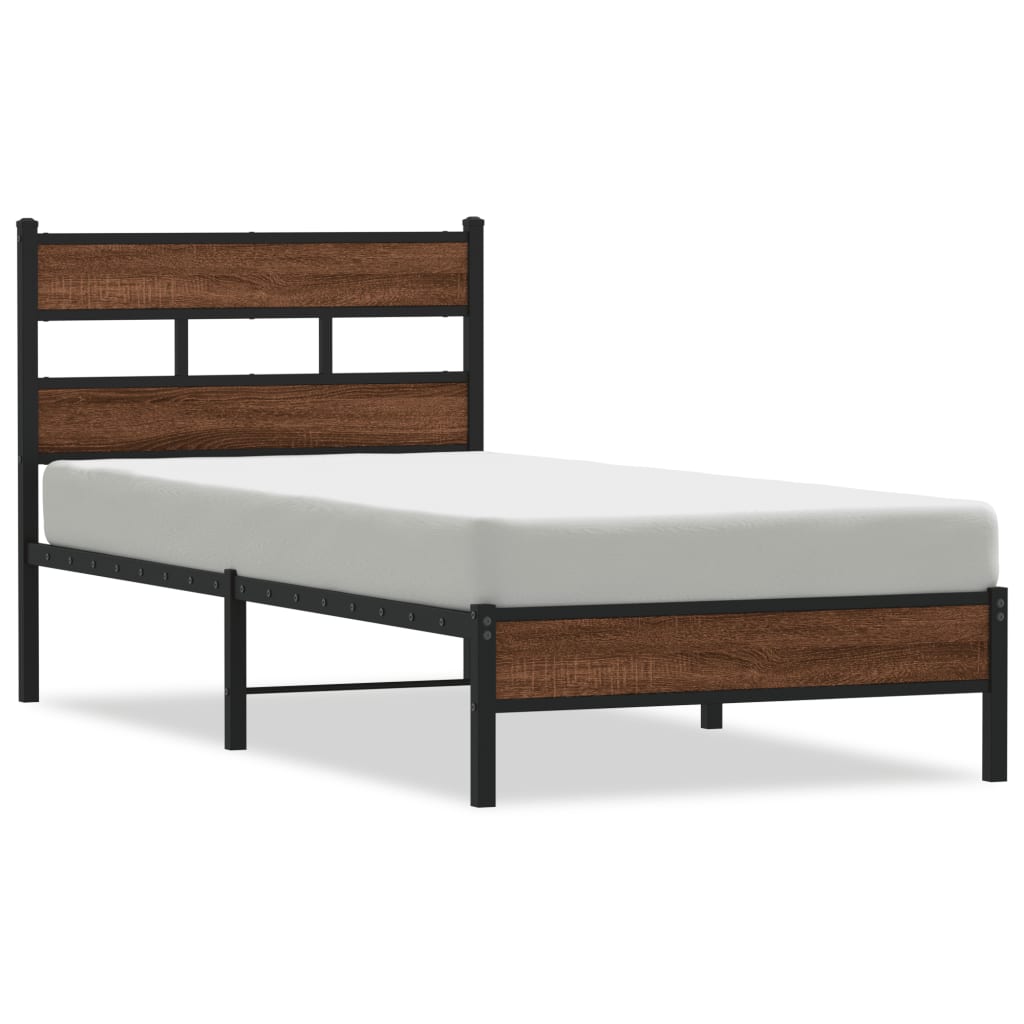 vidaXL Bed Frame without Mattress Brown Oak 107x203 cm Engineered Wood