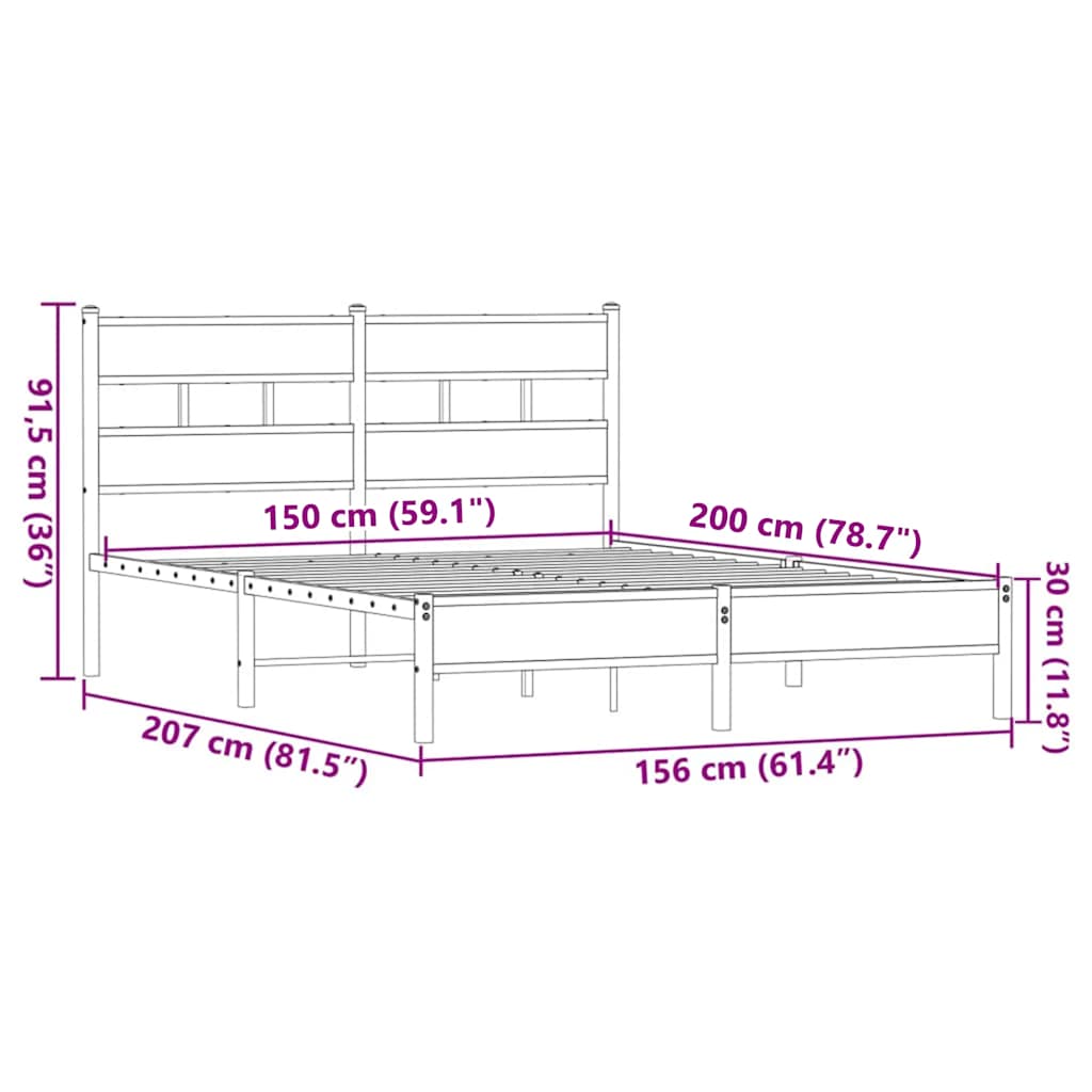 vidaXL Bed Frame without Mattress Brown Oak 150x200 cm King Size Engineered Wood