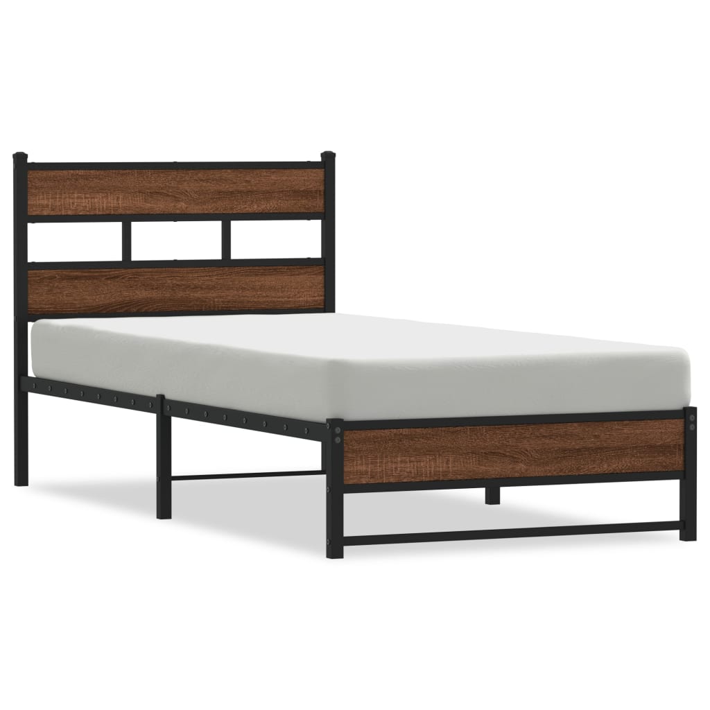 vidaXL Metal Bed Frame without Mattress Brown Oak 75x190 cm Small Single