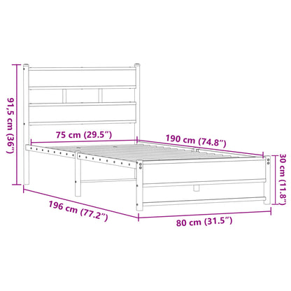 vidaXL Metal Bed Frame without Mattress Brown Oak 75x190 cm Small Single