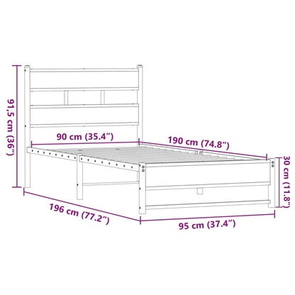 vidaXL Metal Bed Frame without Mattress Brown Oak 90x190 cm Single