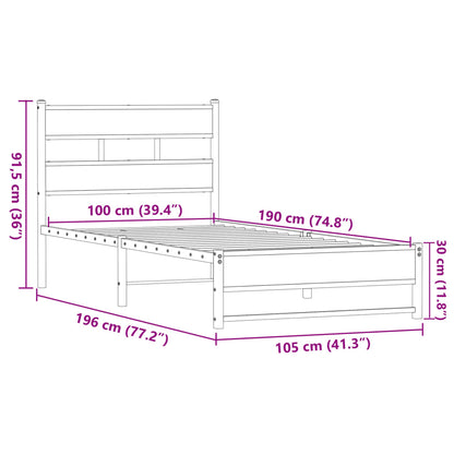 vidaXL Metal Bed Frame without Mattress Brown Oak 100x190 cm