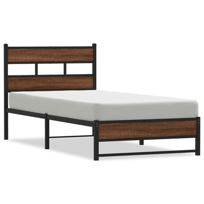 vidaXL Metal Bed Frame without Mattress Brown Oak 107x203 cm