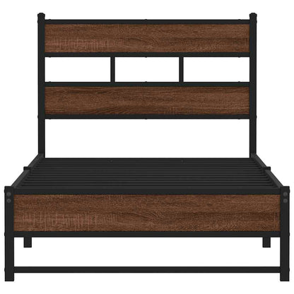 vidaXL Metal Bed Frame without Mattress Brown Oak 107x203 cm