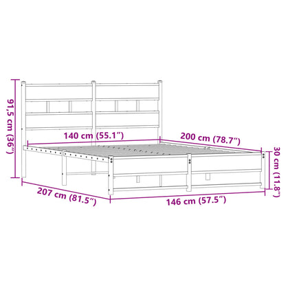 vidaXL Metal Bed Frame without Mattress Brown Oak 140x200 cm