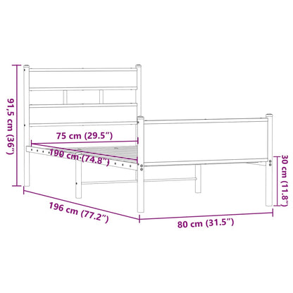 vidaXL Bed Frame without Mattress Brown Oak 75x190 cm Small Single Engineered Wood