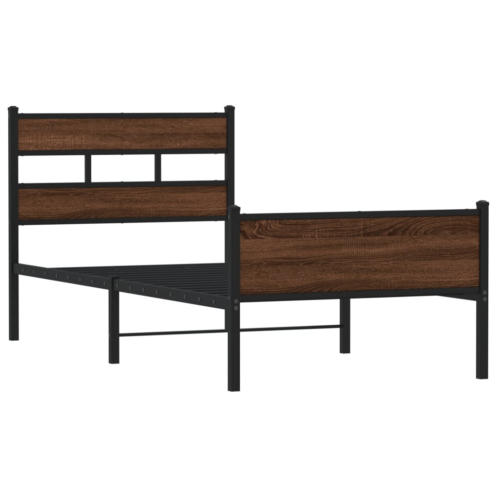 vidaXL Bed Frame without Mattress Brown Oak 90x190 cm Single Engineered Wood