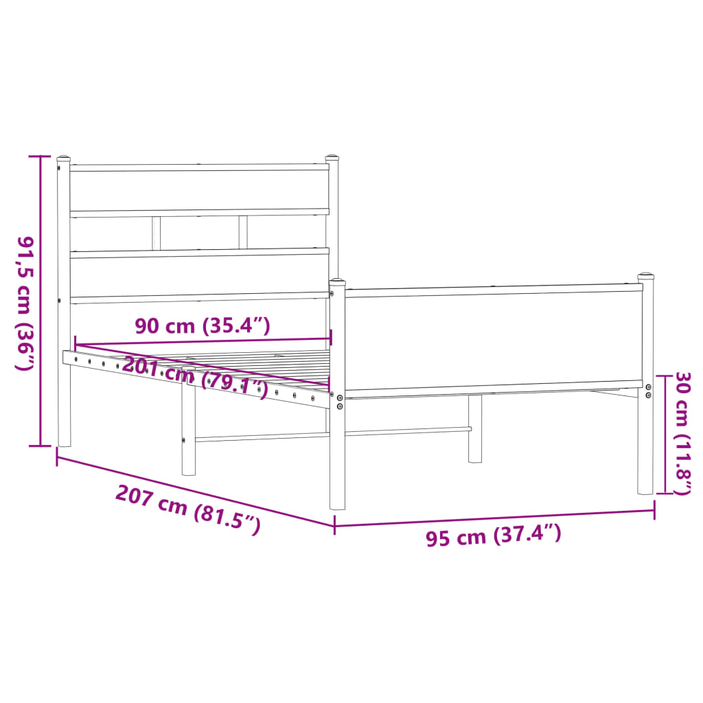 vidaXL Bed Frame without Mattress Brown Oak 90x200 cm Engineered Wood
