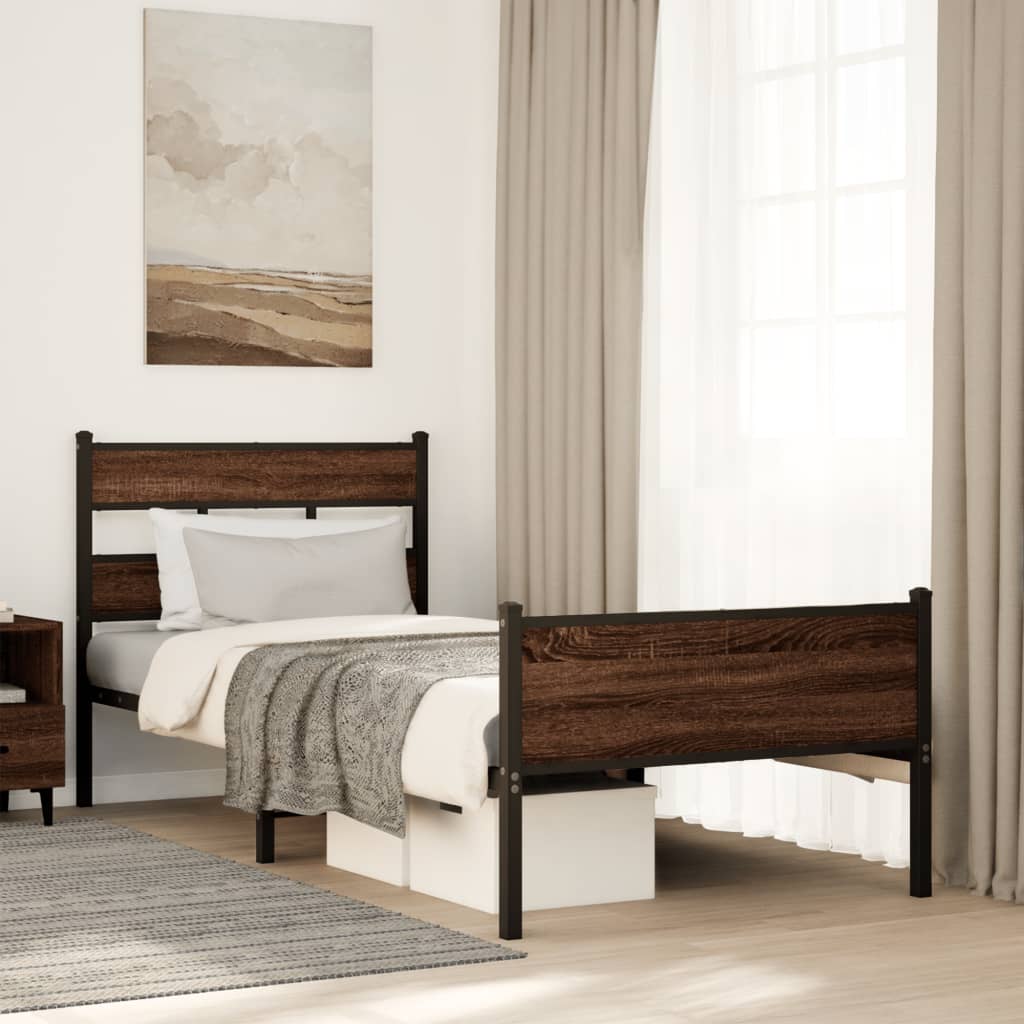 vidaXL Bed Frame without Mattress Brown Oak 100x190 cm Engineered Wood