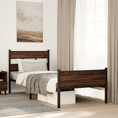 vidaXL Bed Frame without Mattress Brown Oak 107x203 cm Engineered Wood