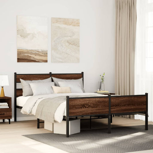 vidaXL Bed Frame without Mattress Brown Oak 140x200 cm Engineered Wood