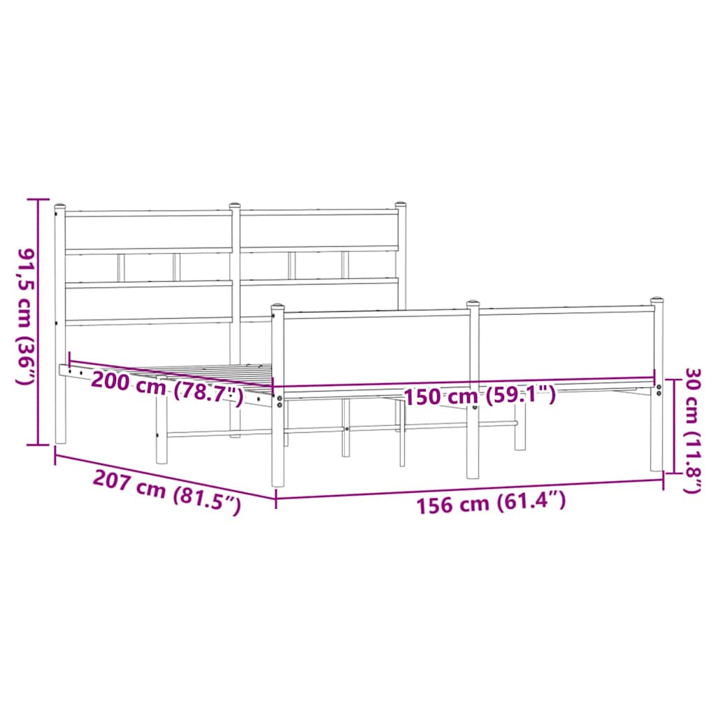 vidaXL Bed Frame without Mattress Brown Oak 150x200 cm King Size Engineered Wood