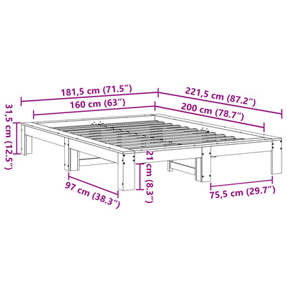 vidaXL Bed Frame without Mattress Wax Brown 160x200 cm Solid Wood Pine