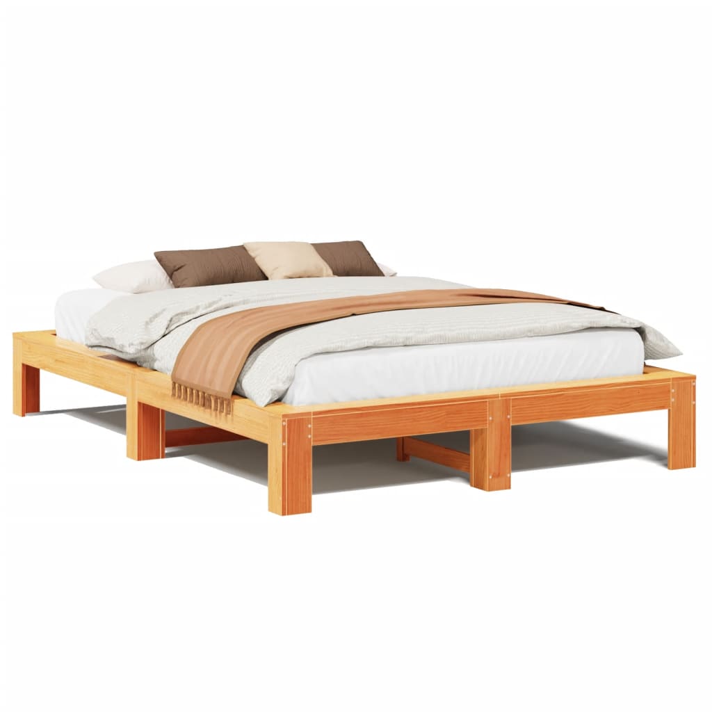 vidaXL Bed Frame without Mattress Wax Brown 140x190 cm Solid Wood Pine