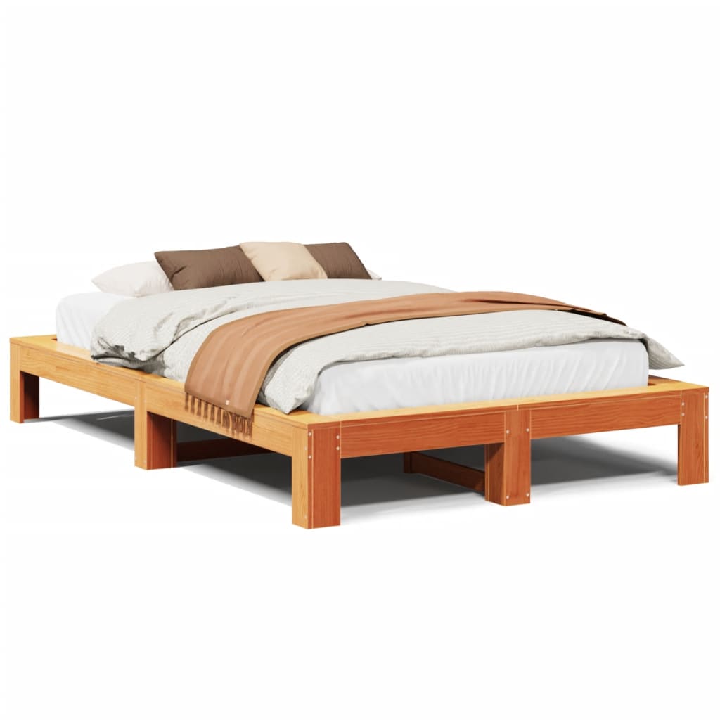 vidaXL Bed Frame without Mattress Wax Brown 135x190 cm Double Solid Wood Pine