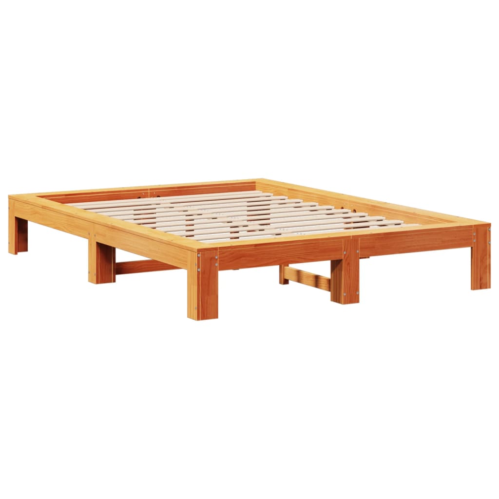 vidaXL Bed Frame without Mattress Wax Brown 135x190 cm Double Solid Wood Pine