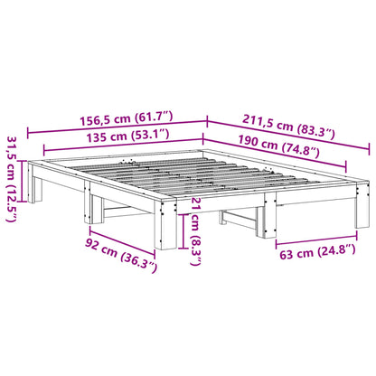 vidaXL Bed Frame without Mattress Wax Brown 135x190 cm Double Solid Wood Pine