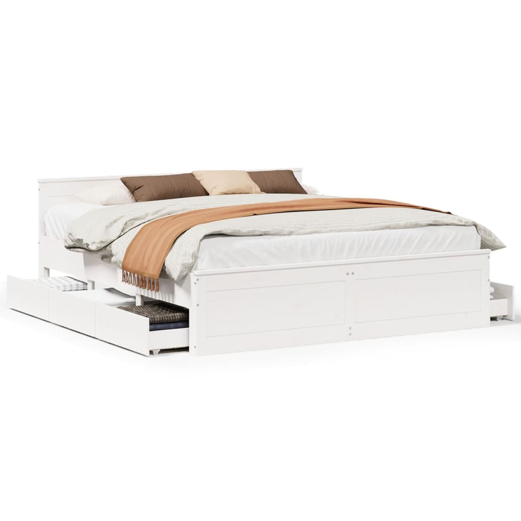 vidaXL Bed Frame without Mattress with Headboard White 200x200 cm Solid Wood Pine