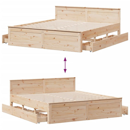 vidaXL Bed Frame | Natural Wood | Solid Pine Wood | Super King | Bed Frame