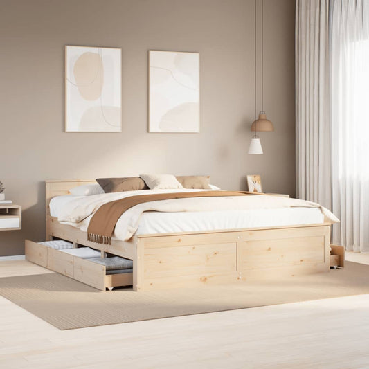 vidaXL Bed Frame | Natural Wood | Solid Pine Wood | Super King | Bed Frame